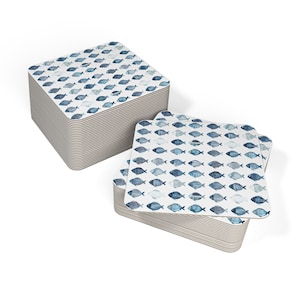 Ocean-Inspired Coasters Set, Nautical Home Décor, Coastal Drink Coasters, Summer Beverage Accessories, Aqua Fish Design, 50 or 100 pcs