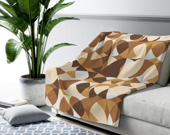 Brown Vector Geometric Sherpa Fleece Blanket