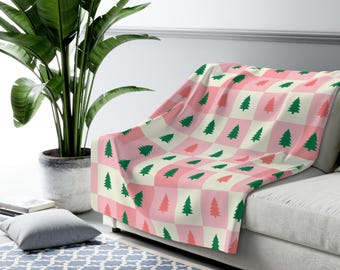 Pink Tree Sherpa Fleece Blanket