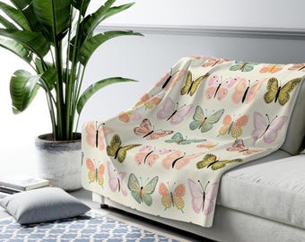 Butterfly Sherpa Fleece Blanket: Colorful Graphic Design Home Decor