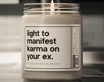 Luz para manifestar karma en tu ex, regalo de divorcio, regalo de ruptura, vela de regalo con nombre personalizado divertido, aromaterapia, manifestación