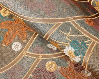 Vintage Japanese Silk Fukuro Obi – Gold Floral Pattern Kimono Belt