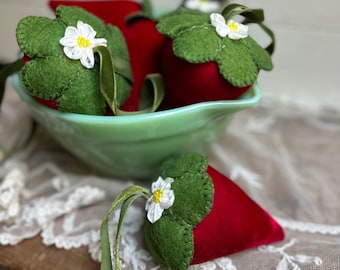 Silk Velvet Strawberry Pin-Keep /Pincushion - Bowl Filler~ Strawberry Ornament