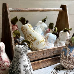 Vintage Toile Textile Pears- Spring/Summer Decor - Bowl Filler - Pin Cushion - Shelf Decor
