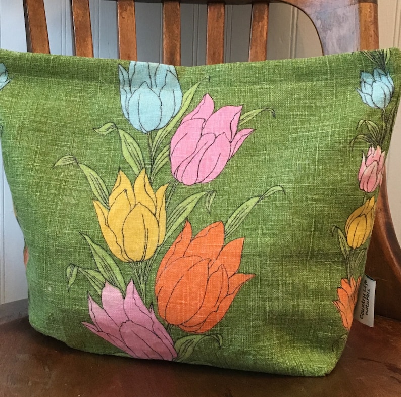 Extra Large Vintage Linen Storage Bag with Tulips