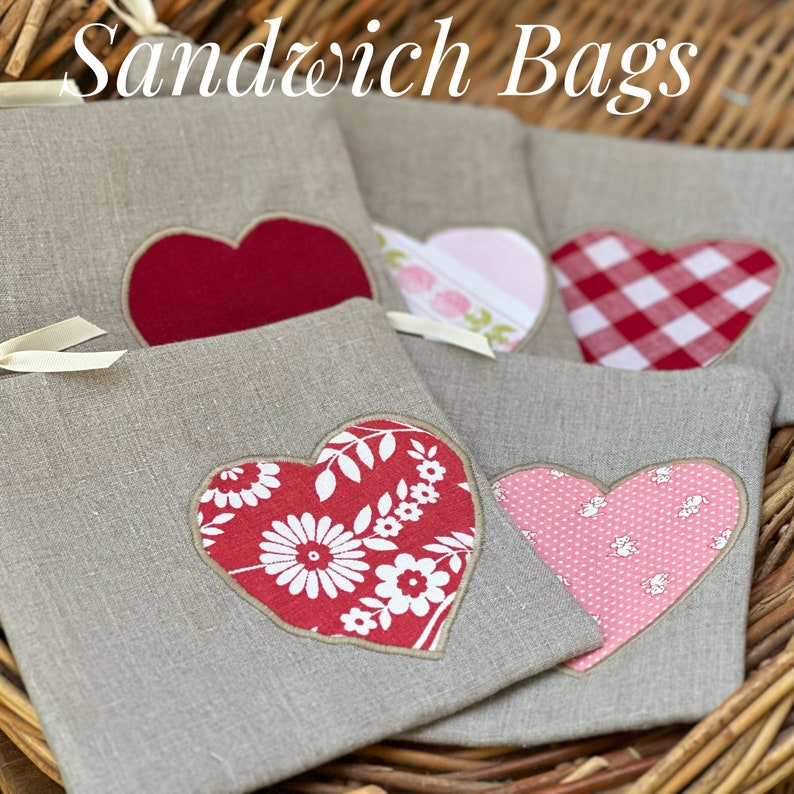 Vintage linnen sandwichtas Old Fashion Heart Be Mine afbeelding 1