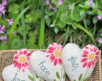 Heart Lavender Sachet~ Hope~Faith~Love~ Vintage Embroidered Linen