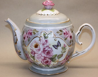 Pink Rose Teapot Cookie Jar