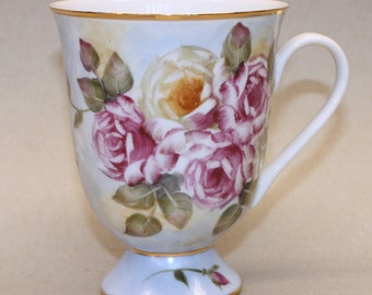 Pink and Yellow Rose Footed Mug