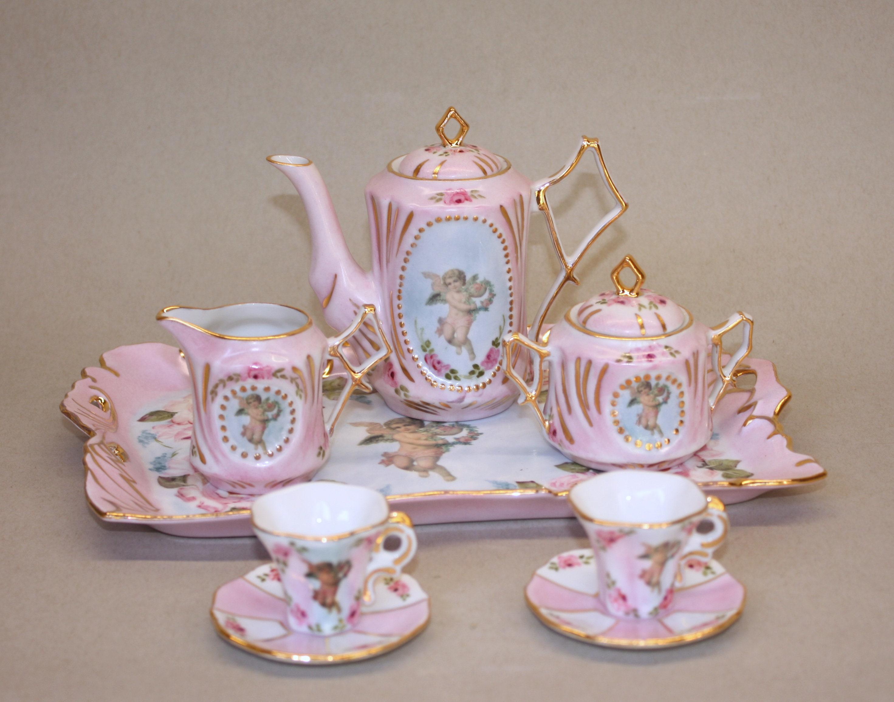 Angel and Pink Rose Child&#39;s Tea Set for sale  