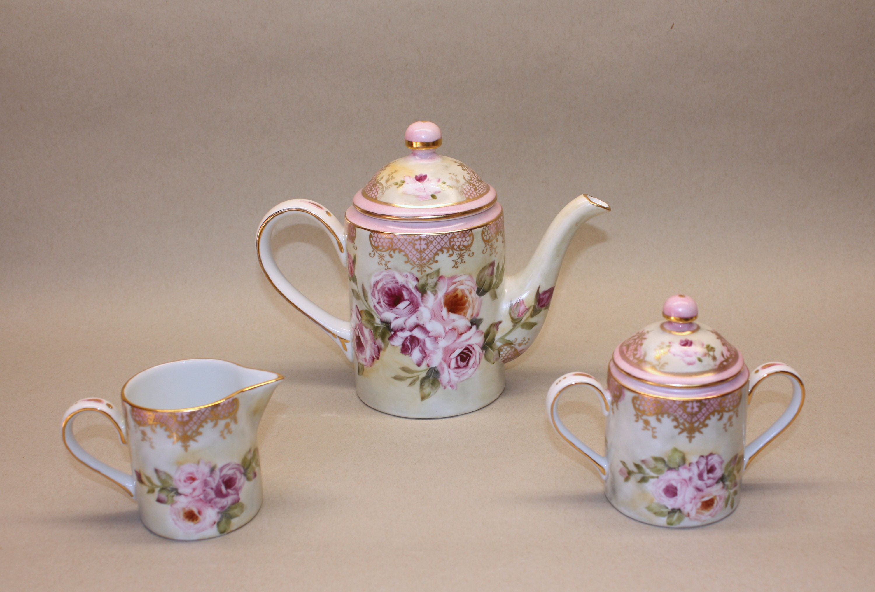 Pink Rose and Gold Filigree Tea Set - Etsy