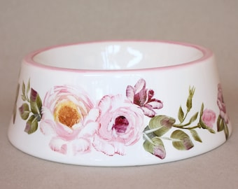 Small Non-Spill Pink Rose Pet Bowl