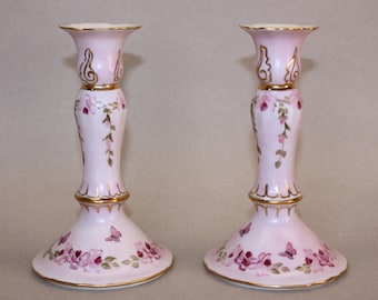 Pink Rose Candlestick Holder Pair