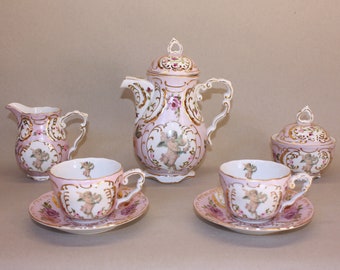 Rococo Angel and Pink Rose Tea Set