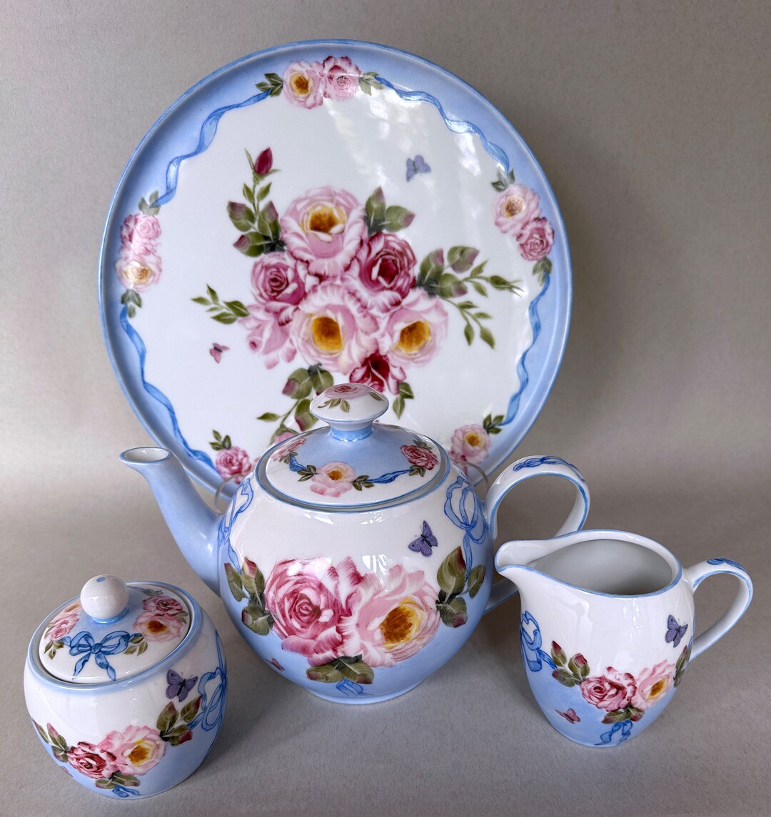 Rose and Ribbon Tea Set and Tray - Etsy