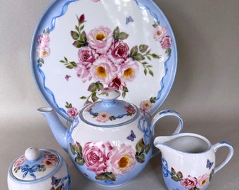 Rose and Ribbon Tea Set and Tray