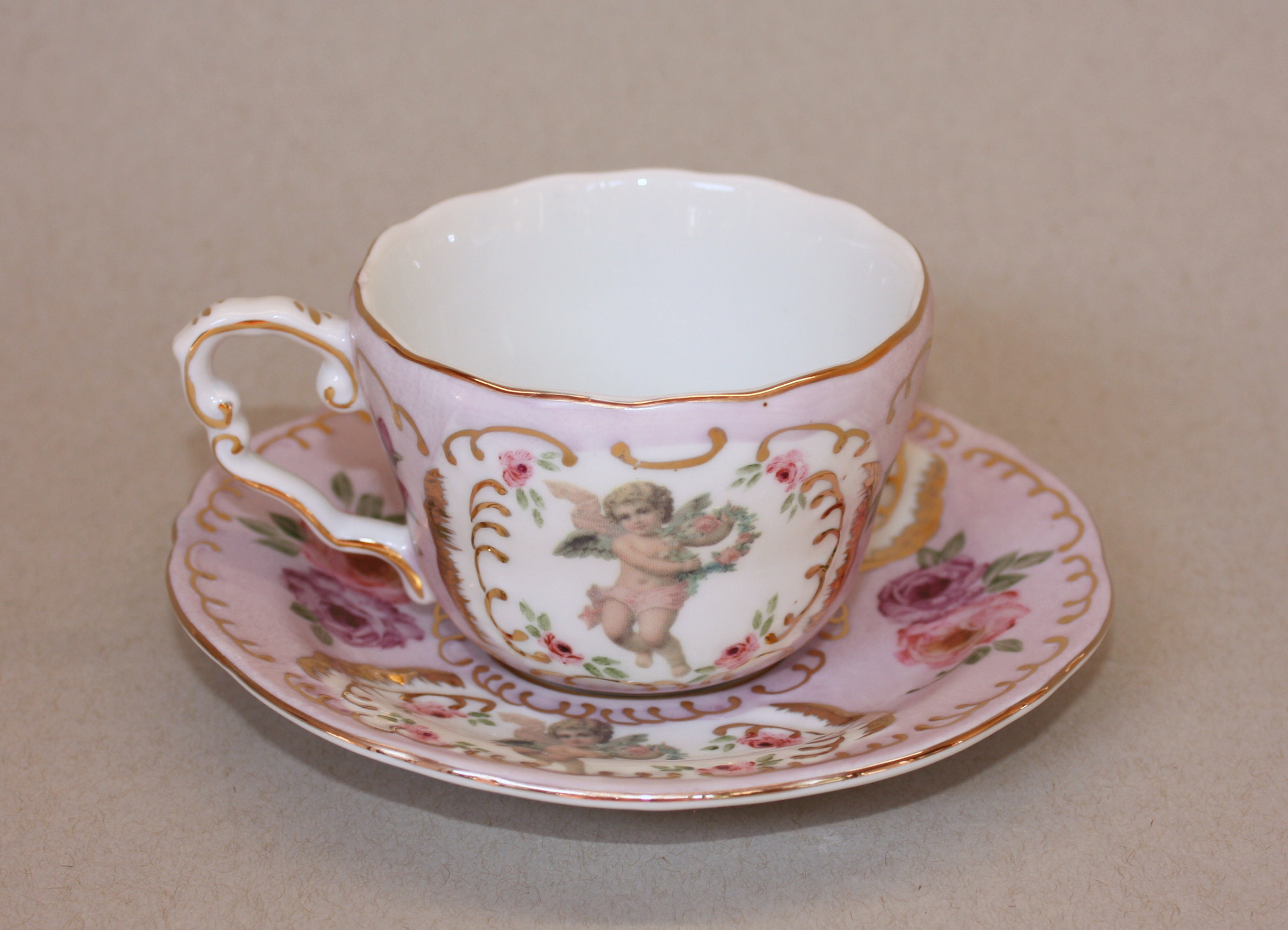 Rococo Style 5 Oz. Angel and Rose Teacup and Saucer - Etsy