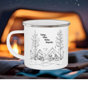 Adventure Begins Camping Enamel Mug, Perfect for Hiking, Outdoors, Coffee Lover Gift, Travel Mug, Camping Gear