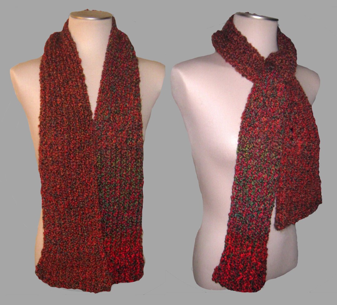 Hand Knitted Double Scarf - Squishy Red Green Winter Accessory - Etsy