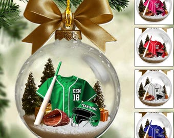 Personalized Baseball X-Mas Ornament 2025, Custom Baseball Shirt with Helmet and Gloves, Gift for Baseball Player, Sports Fan Holiday Decor