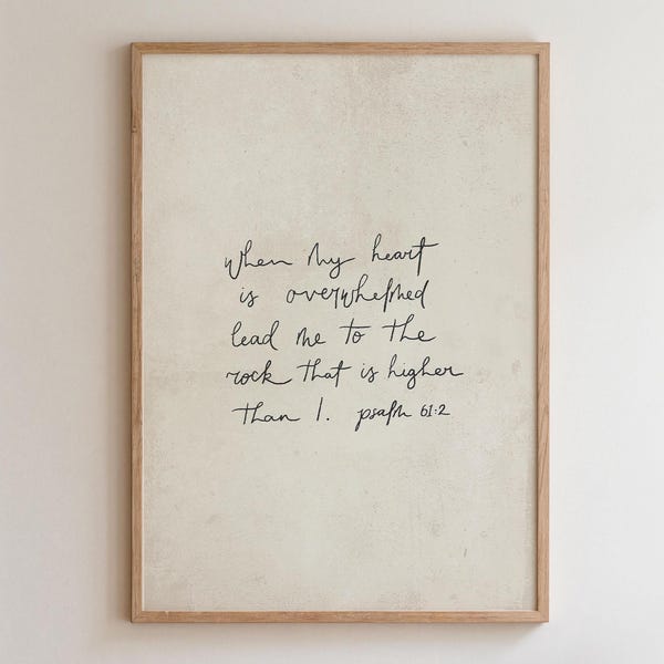 Bible Verse Wall Art | Psalm 61:2 Scripture Print | Instant Download | Hand-Lettered