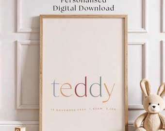 Personalised Baby Birth Stats Print – Custom Nursery Wall Art, Digital Download