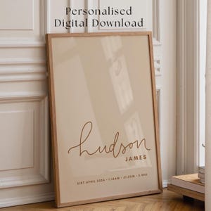 Stampa personalizzata della nascita del bambino / Decorazione murale minimalista per la cameretta / Regalo per neonato