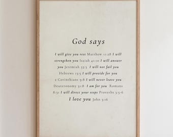 Afirmación cristiana impresa / Escritura "Dios dice que eres..." (Descarga digital)