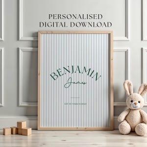 Retro Striped Birth Stats Print: Personalised Nursery Decor (Digital Download