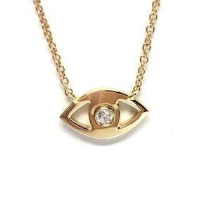 Evil Eye Necklace, Evil Eye Charm, Gold Necklace, Delicate Necklace, Diamond Evil Eye, Real Diamond Charm, Pave Diamond Charm.
