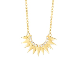 14K Sunburst Diamond Necklace, Sun Charm Gold Necklace, Layering Necklace.