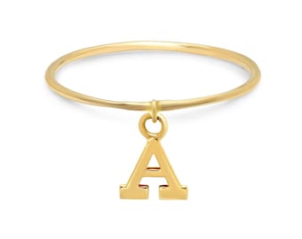 14K Gold Letter Ring, Personalized Ring, Alphabet Ring, Solid Gold Initial Ring. Charm Ring.