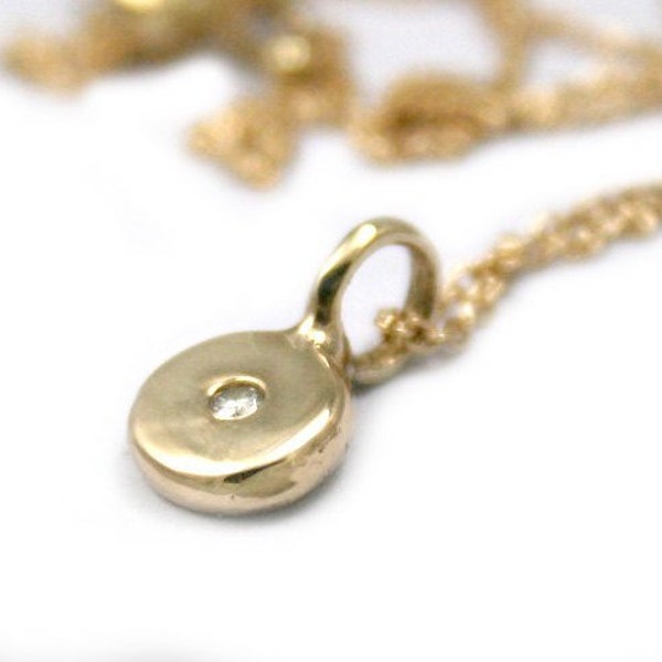 Gold Necklace,  Round Coin Pendant, Diamond Charm Necklace,  Charm Necklace, Diamond Necklace, Tula Jewelry.