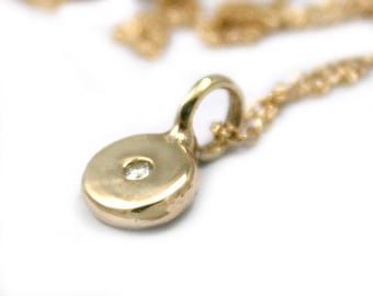 Gold Necklace,  Round Coin Pendant, Diamond Charm Necklace,  Charm Necklace, Diamond Necklace, Tula Jewelry.