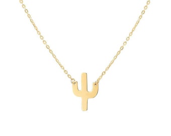 14K Gold Cactus Charm Necklace, Small charm, Joshua Tree Inspire Necklace, Nature Inspire Jewelry.