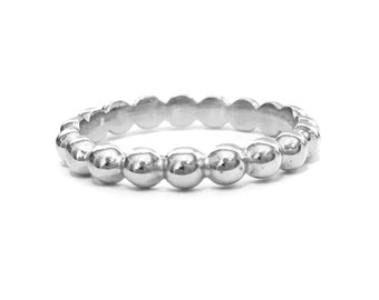 Sterlingzilveren kralenring, stapelring, volledige eeuwigheid kralenring, trouwring