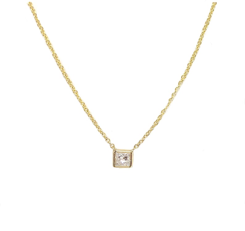Princess Cut Diamond Necklace Square Diamond Necklace 14K | Etsy