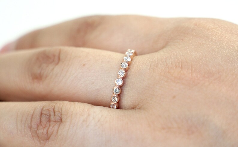 Bezel Set Ring, Eternity Style Ring, Diamond Band, Wedding Ring, Color Stones, Tula Jewelry. image 5