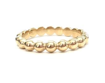 14K solid 3mm gouden kralen ring, stapelen ring, volledige eeuwigheid kralen ring, trouwring