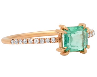 Emerald Ring, Micropave Ring , Diamond Ring, Gold Emerald Ring, Emerald Cut, Gold Ring, Engagement Ring, Tula Jewelry