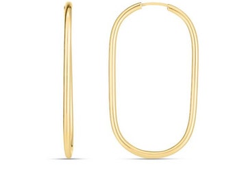 14K Solid Gold Endless Hoops, Paperclip Hoop Earrings, Large Oval Hoops.