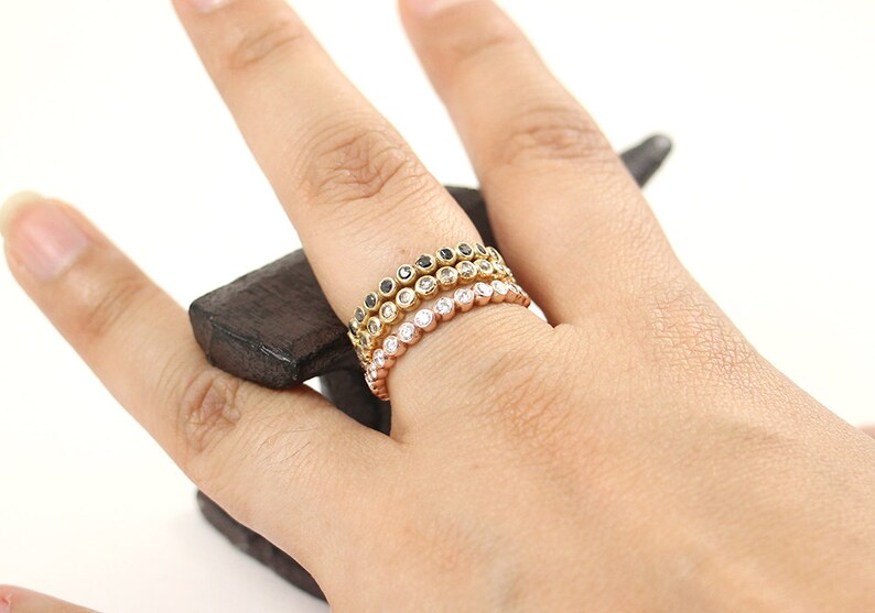 Bezel Set Ring, Eternity Style Ring, Diamond Band, Wedding Ring, Color Stones, Tula Jewelry. image 6