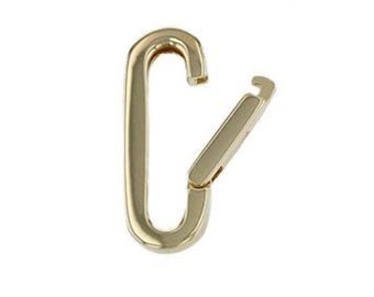 Small 14k Gold High Polish Oval Charm Clip Holder Enhancer, 14K Gold Hinged Push Clasp, Charm Holder Enhancer, Bail Chain Connectors