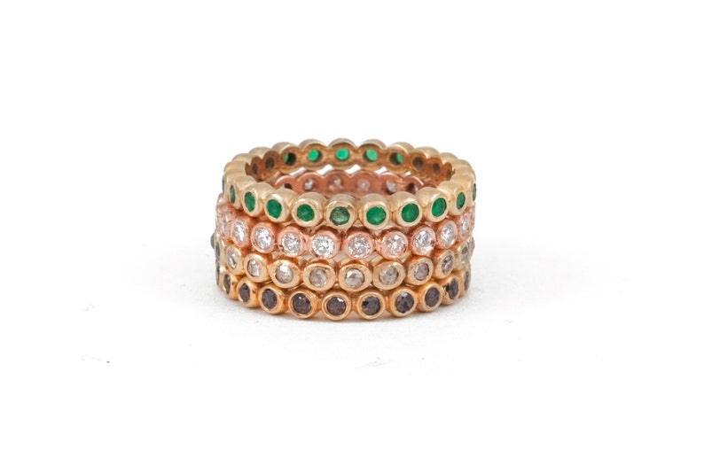 Bezel Set Ring, Eternity Style Ring, Diamond Band, Wedding Ring, Color Stones, Tula Jewelry. image 3