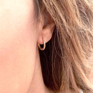 12mm Medium 14K Solid Gold Hoop Earring, gold hoops, Cartilage Earring ,Medium Huggies, Helix, Nose Earrings.