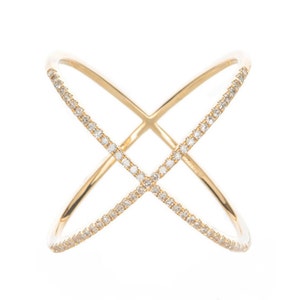 X Ring, Pave' Diamond Ring, Modern Ring, 14K Gold Ring, Tula Jewelry. image 1