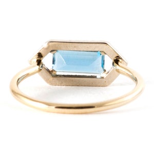 Aquamarine Gold Ring, 14K Gold Ring, Pave' Diamond Halo Ring, Engagement Ring. image 3