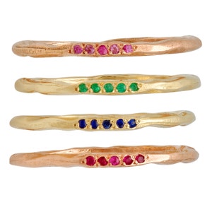 Gold Band, Organic Ring, Wedding Band, Color Stones, Diamonds Band, Gold Ring, Tula Jewelry image 2