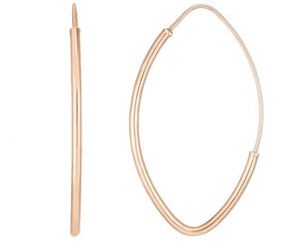 14K Gold Polished Marquise Hoop Earrings, Large Elongated Hoop Earrings, Endless closure, Threader Hoop Earring.