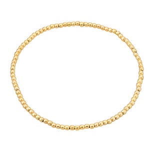 3mm Gold Beads Stretch Bracelet, Gold Beads Stacking Bracelet, Available In Solid 14K Gold And Gold Filled